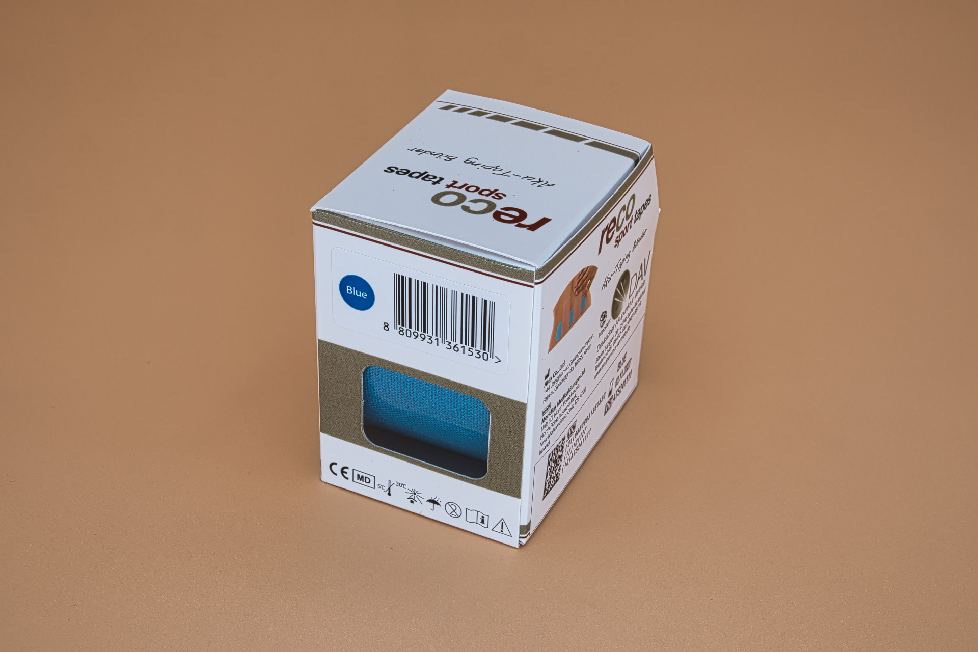 Kinesiologie Aku-Tape Marke reco® 5 m x 5 cm blau (Spenderschachtel mit 1 Rolle)